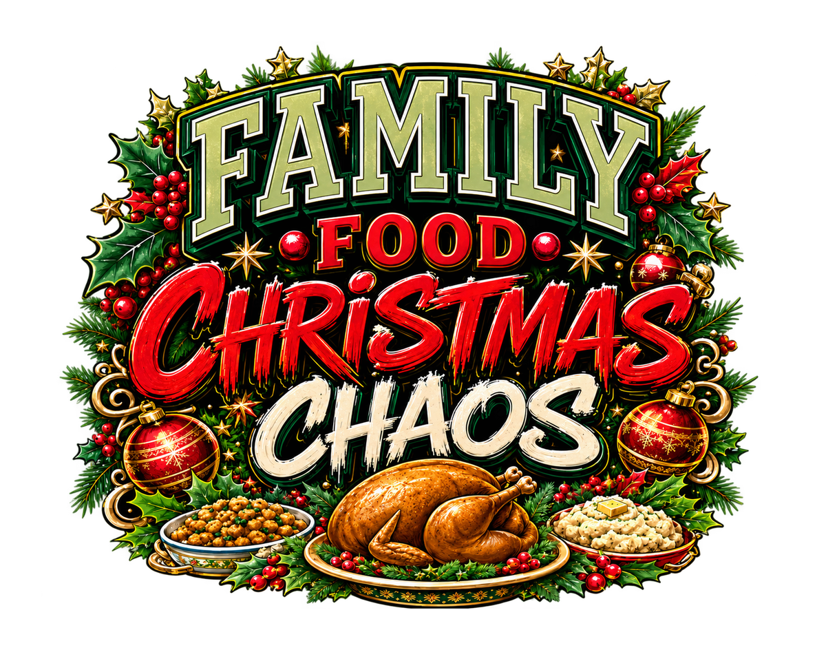 Family Food Christmas Chaos transparent print artwork