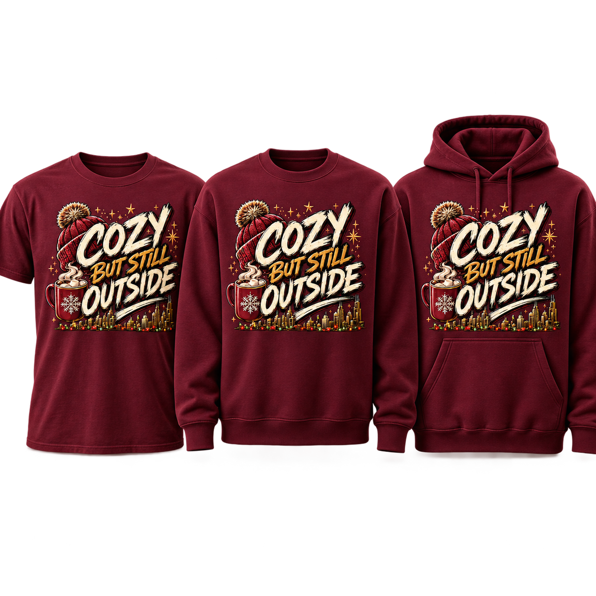 Cozy But Still Outside premium T-shirt, crewneck, and hoodie lineup