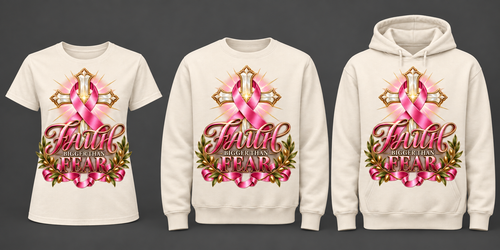 Faith Bigger Than Fear ivory tee crewneck and hoodie lineup
