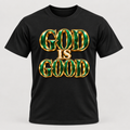Black premium T-shirt with emerald and gold God Is Good design