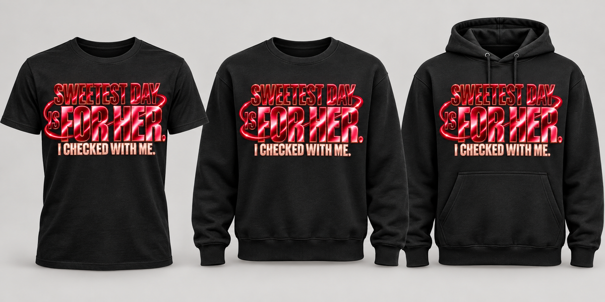 Black premium T-shirt, crewneck, and hoodie featuring Sweetest Day Is for Her