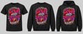 Love Hits Different black tee crewneck and hoodie lineup