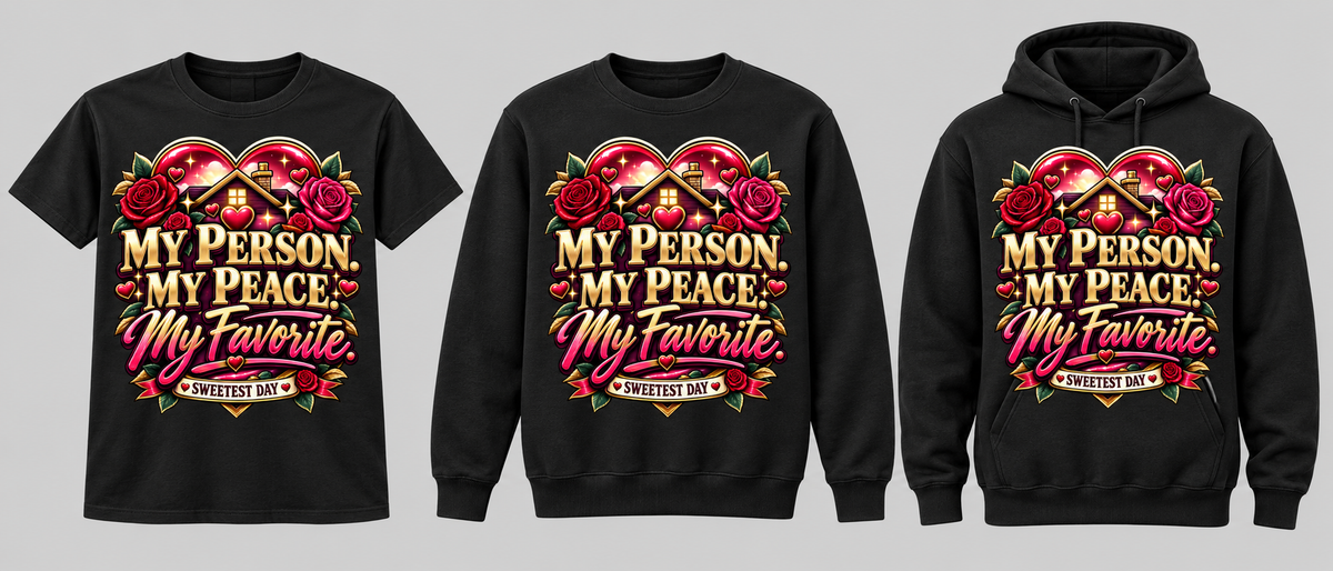My Person My Peace black tee crewneck and hoodie lineup