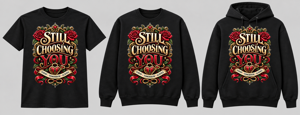 Still Choosing You black tee crewneck and hoodie lineup