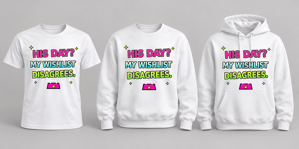 White premium T-shirt, crewneck, and hoodie featuring His Day? My Wishlist Disagrees