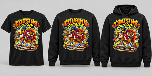 Black premium T-shirt, crewneck, and hoodie featuring Cousins Outside