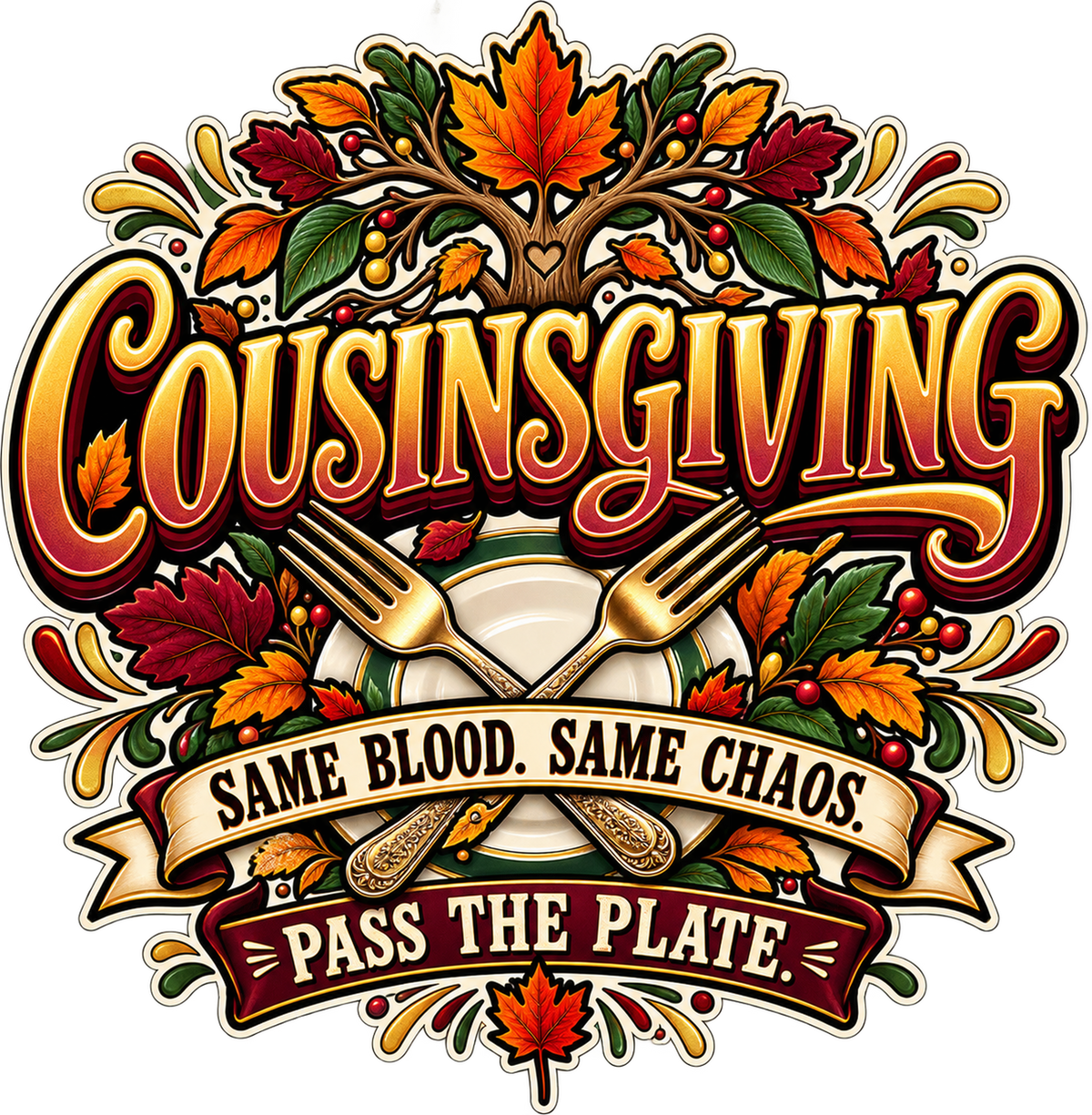Cousinsgiving Same Blood Same Chaos Pass the Plate print artwork