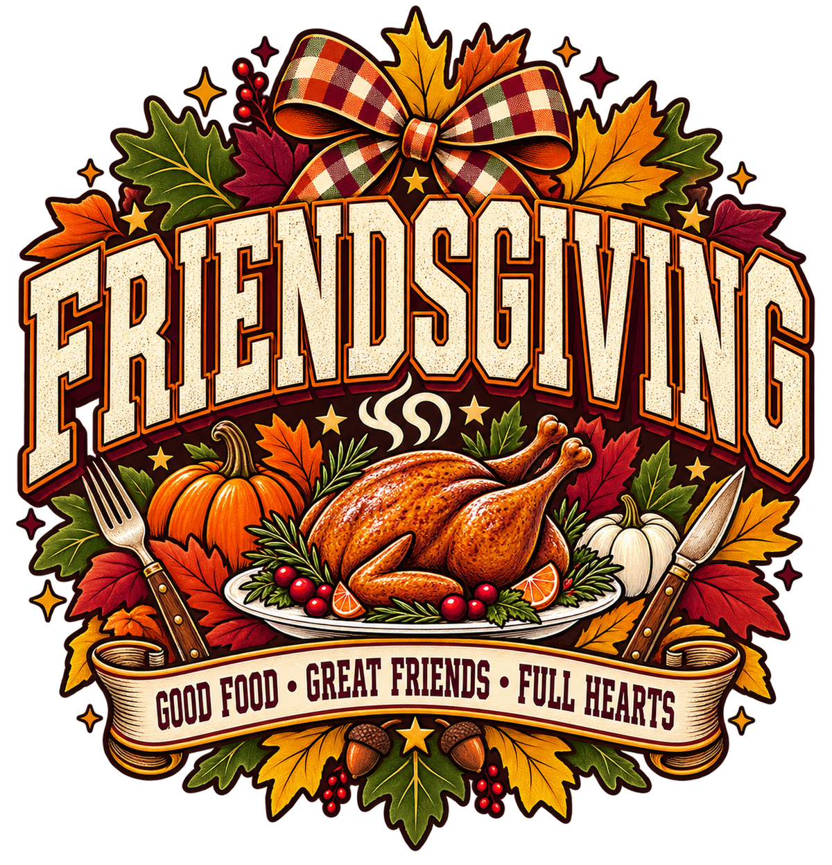 Friendsgiving Good Food Great Friends Full Hearts print artwork