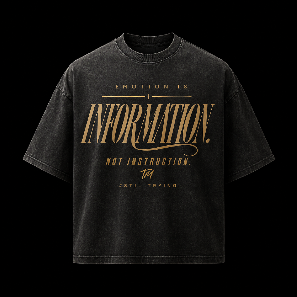 Washed charcoal Trying Man premium T-shirt with Emotion Is Information graphic